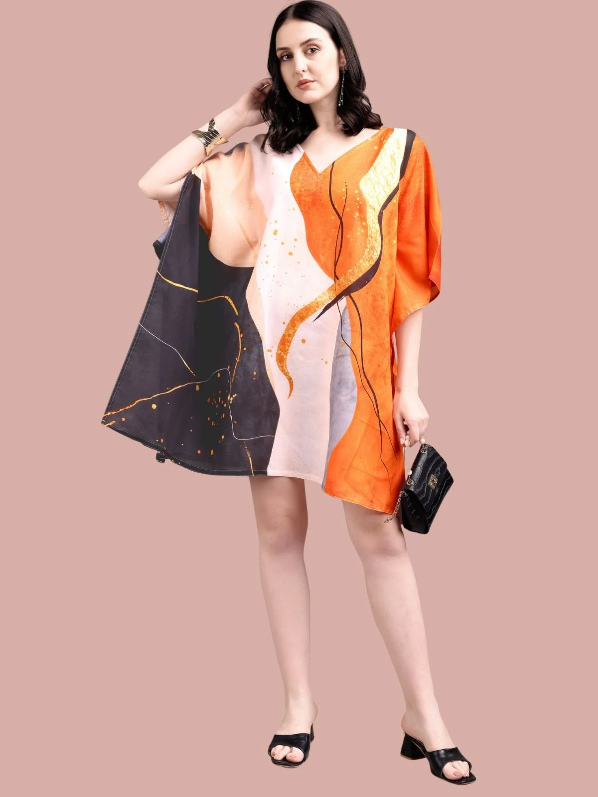 Odette Multicolour Cotton Blend Printed Kaftan For Women