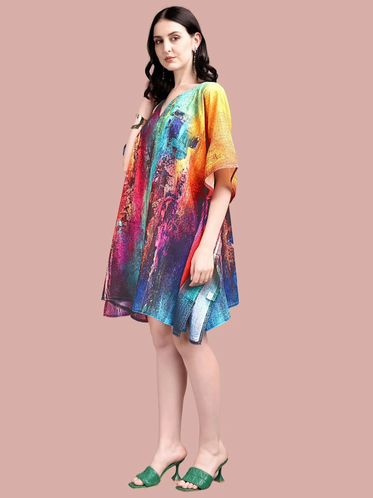 Odette Multicolour Cotton Blend Printed Kaftan For Women - Image 2