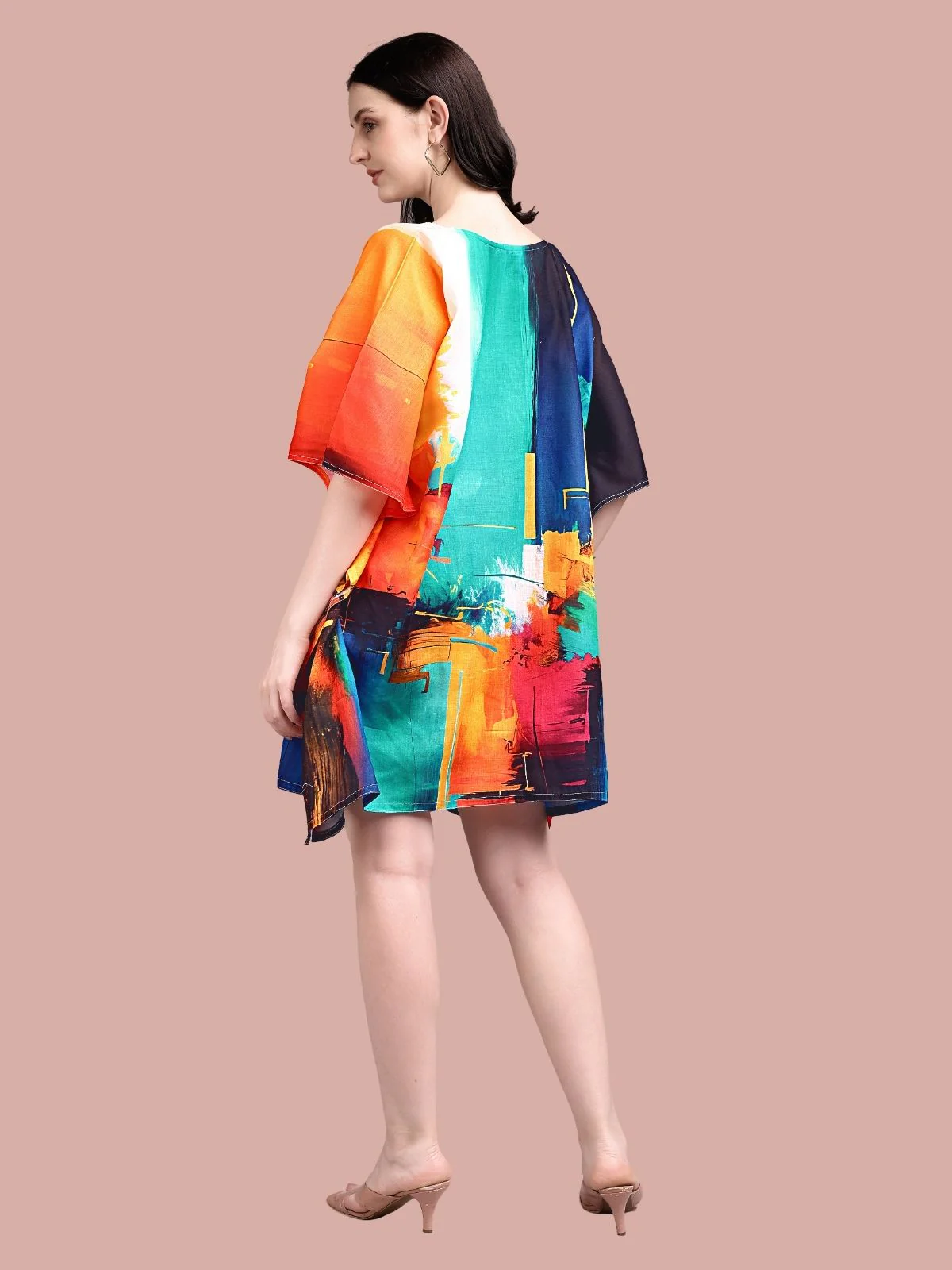 Odette Multicolour Cotton Blend Printed Kaftan For Women - Image 3
