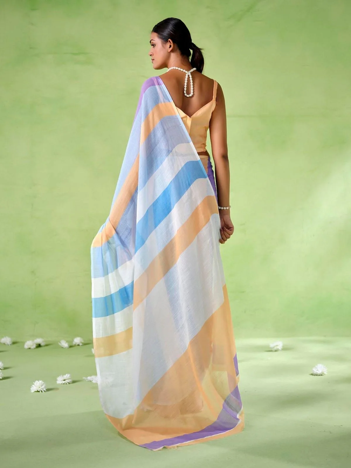 Odette Multicolour Cotton Linen Solid Printed Saree For Women - Image 3