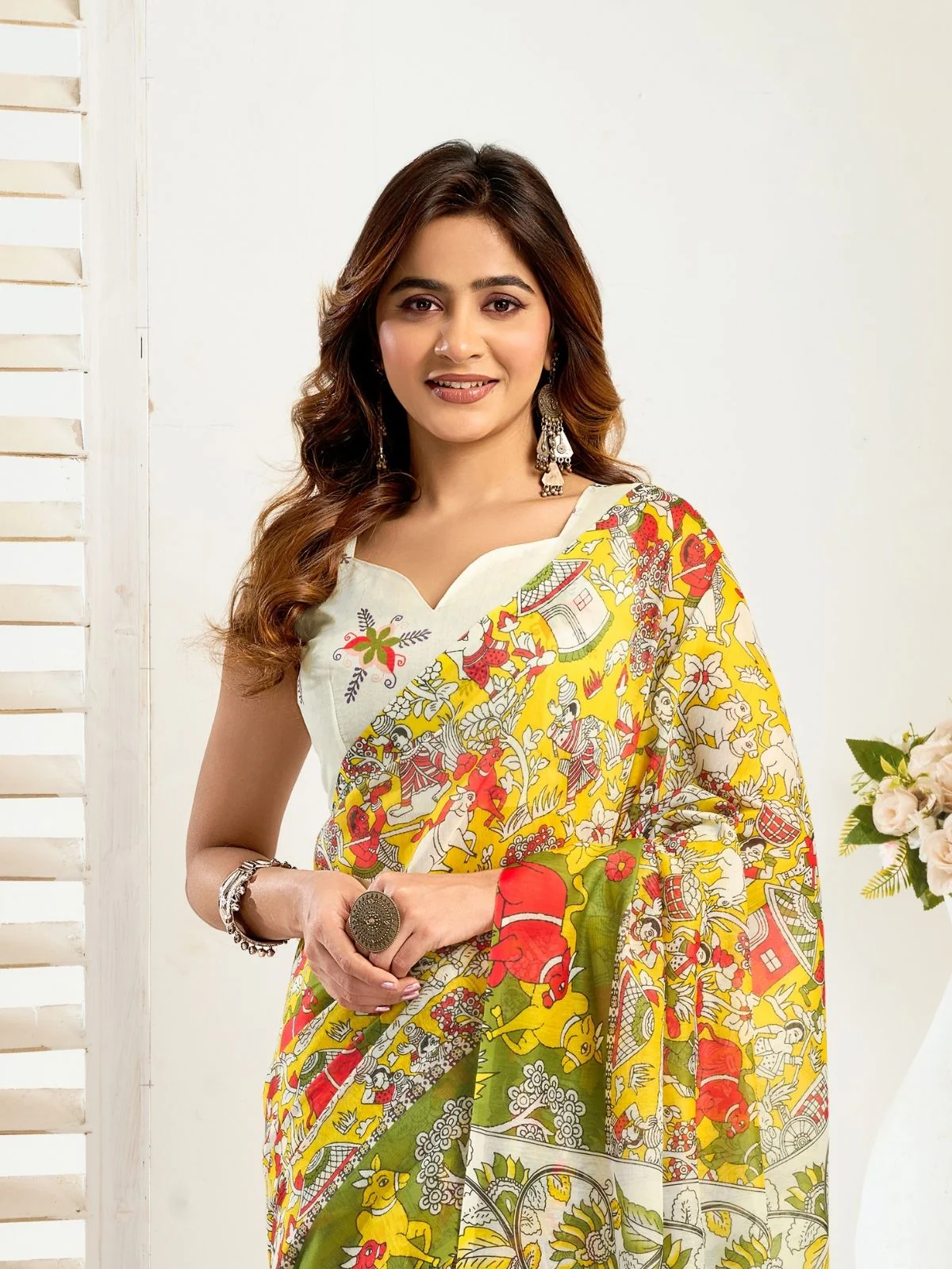 Odette Multicolour Cotton Linen Zari Work Saree For Women - Image 5
