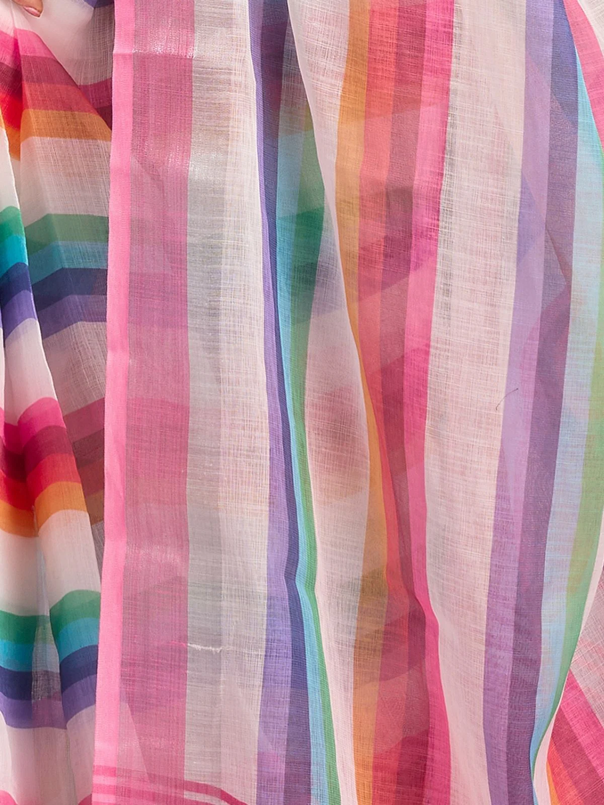 Odette Multicolour Cotton Linen Zari Work Saree For Women - Image 6
