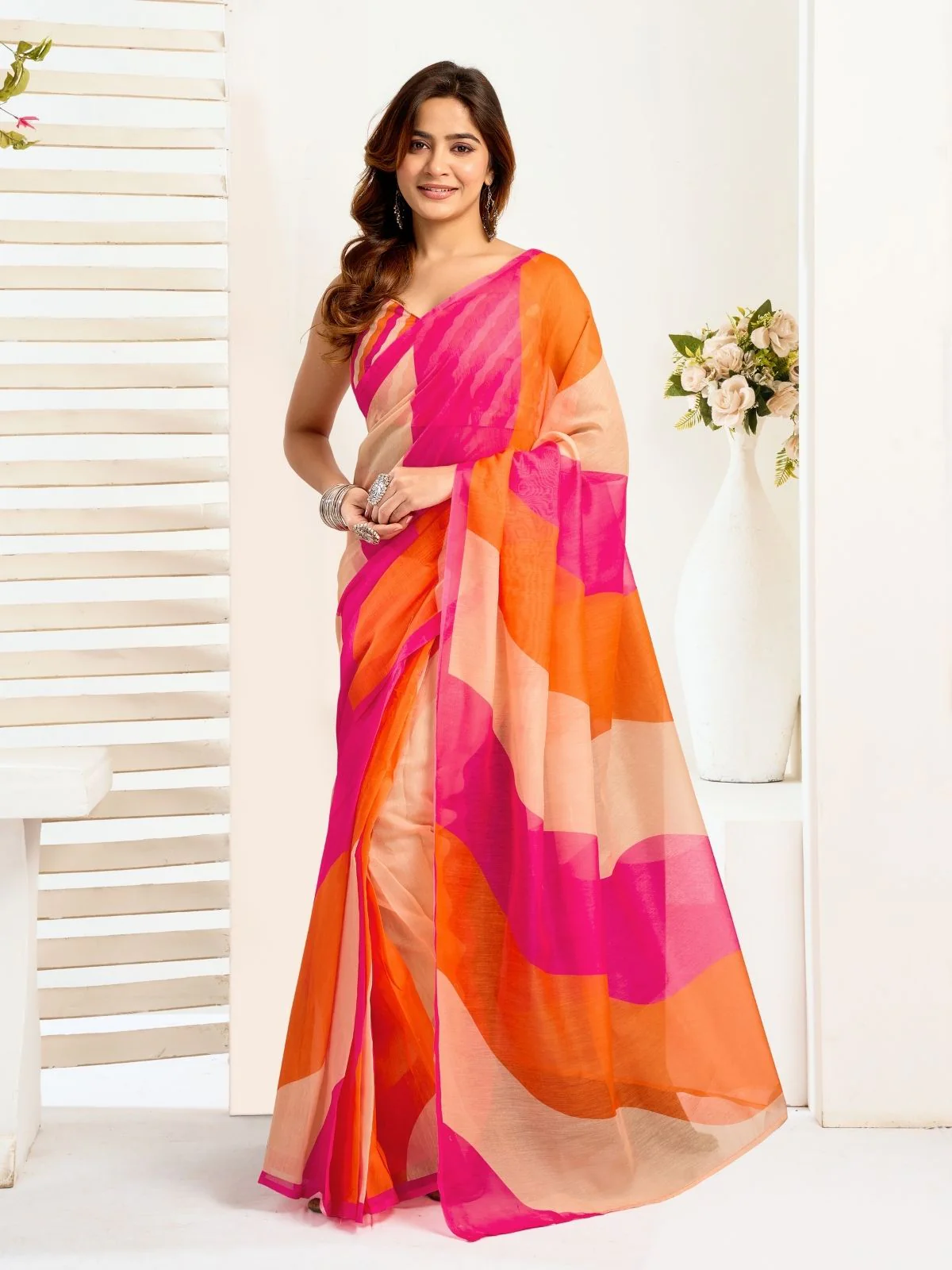 Odette Multicolour Cotton Linen Zari Work Saree For Women
