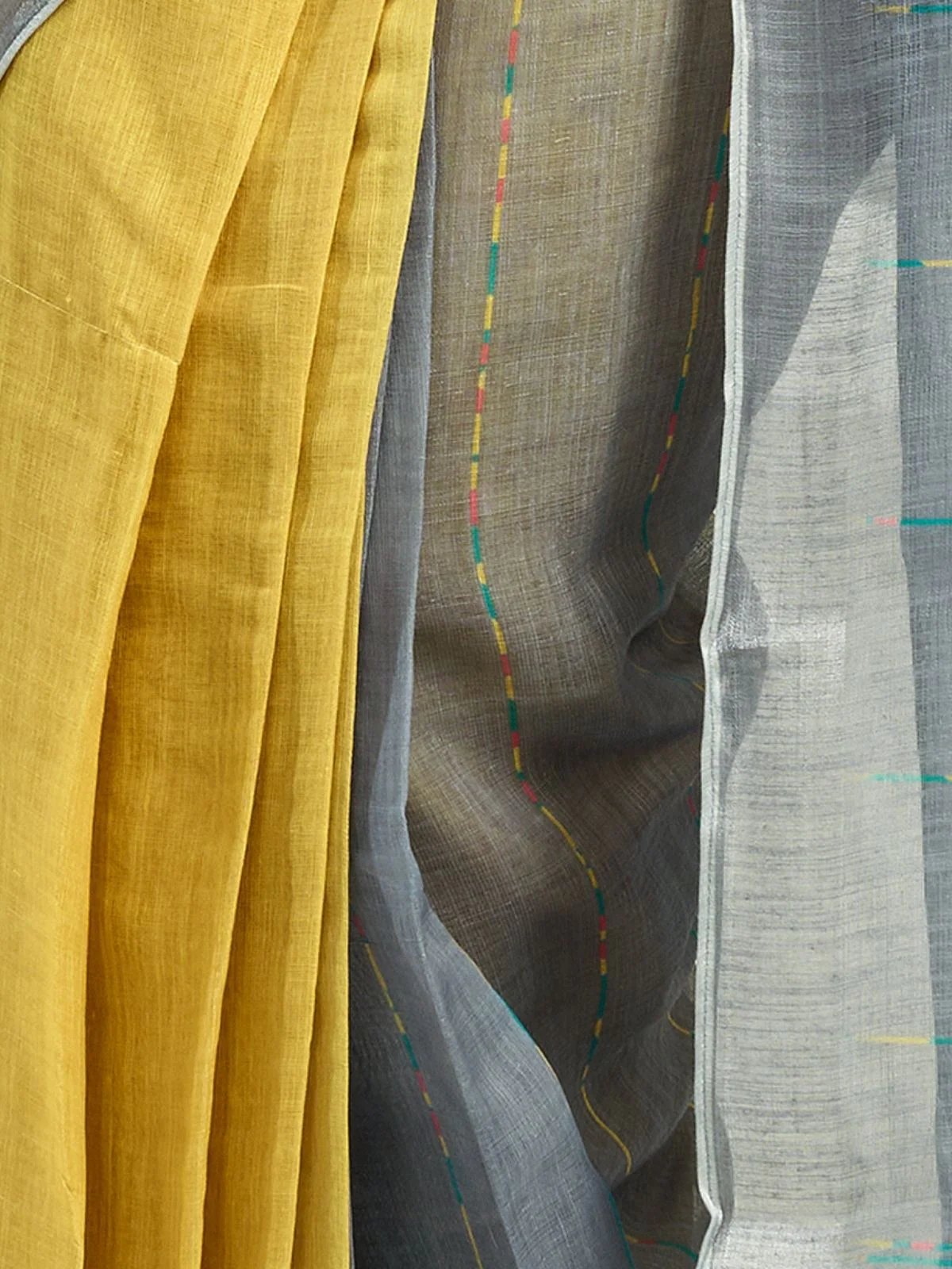 Odette Multicolour Cotton Linen Zari Work Saree For Women - Image 6