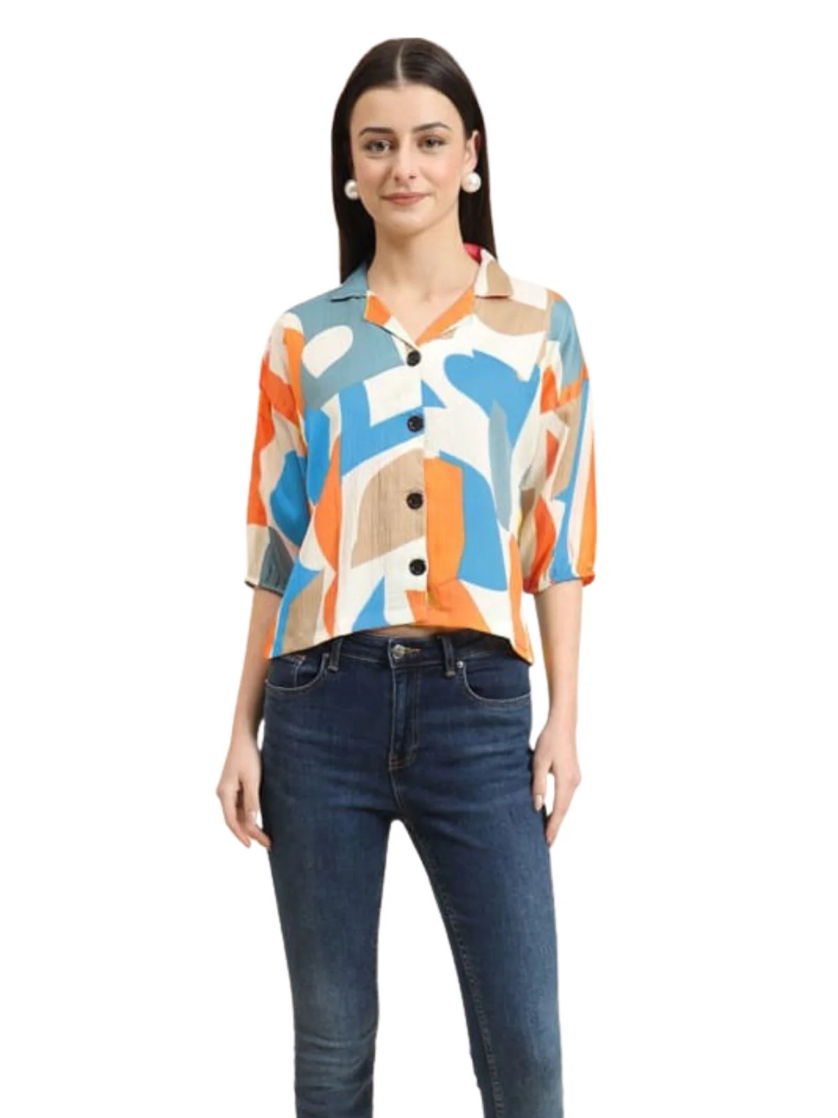 Odette Multicolour Delta Printed Shirt For Women - Image 2