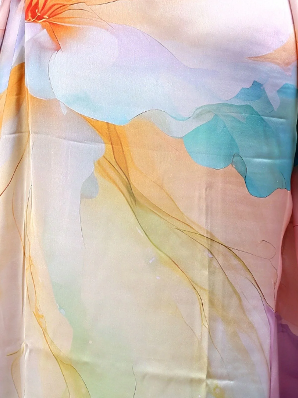 Odette Multicolor Satin Printed Kaftan For Women - Image 5