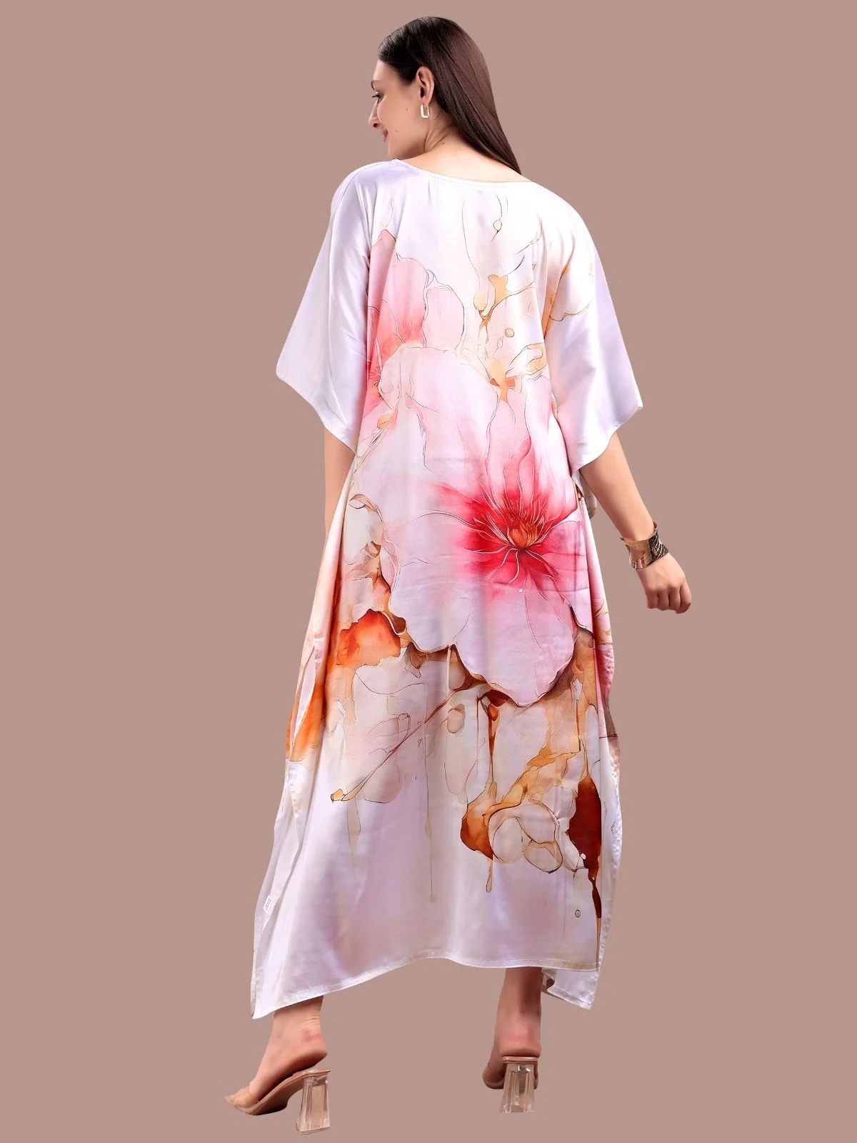 Odette Multicolor Satin Printed Kaftan For Women - Image 3