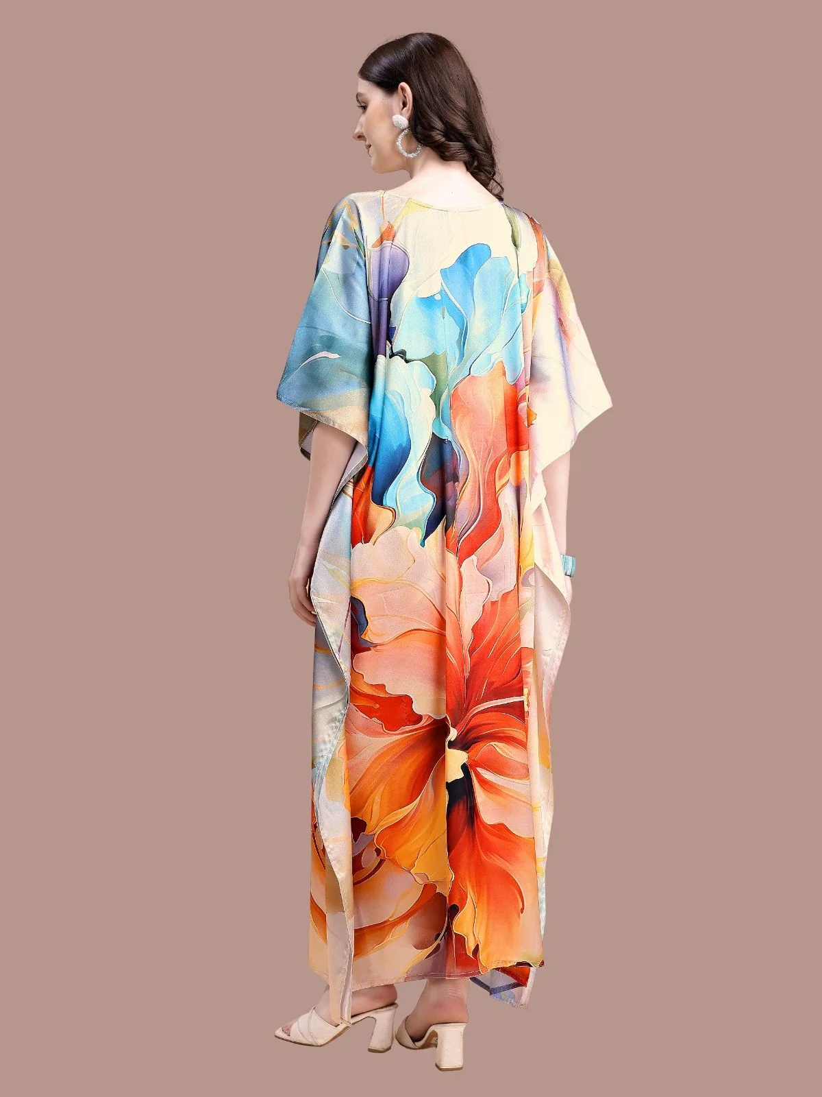 Odette Multicolor Satin Printed Kaftan For Women - Image 3