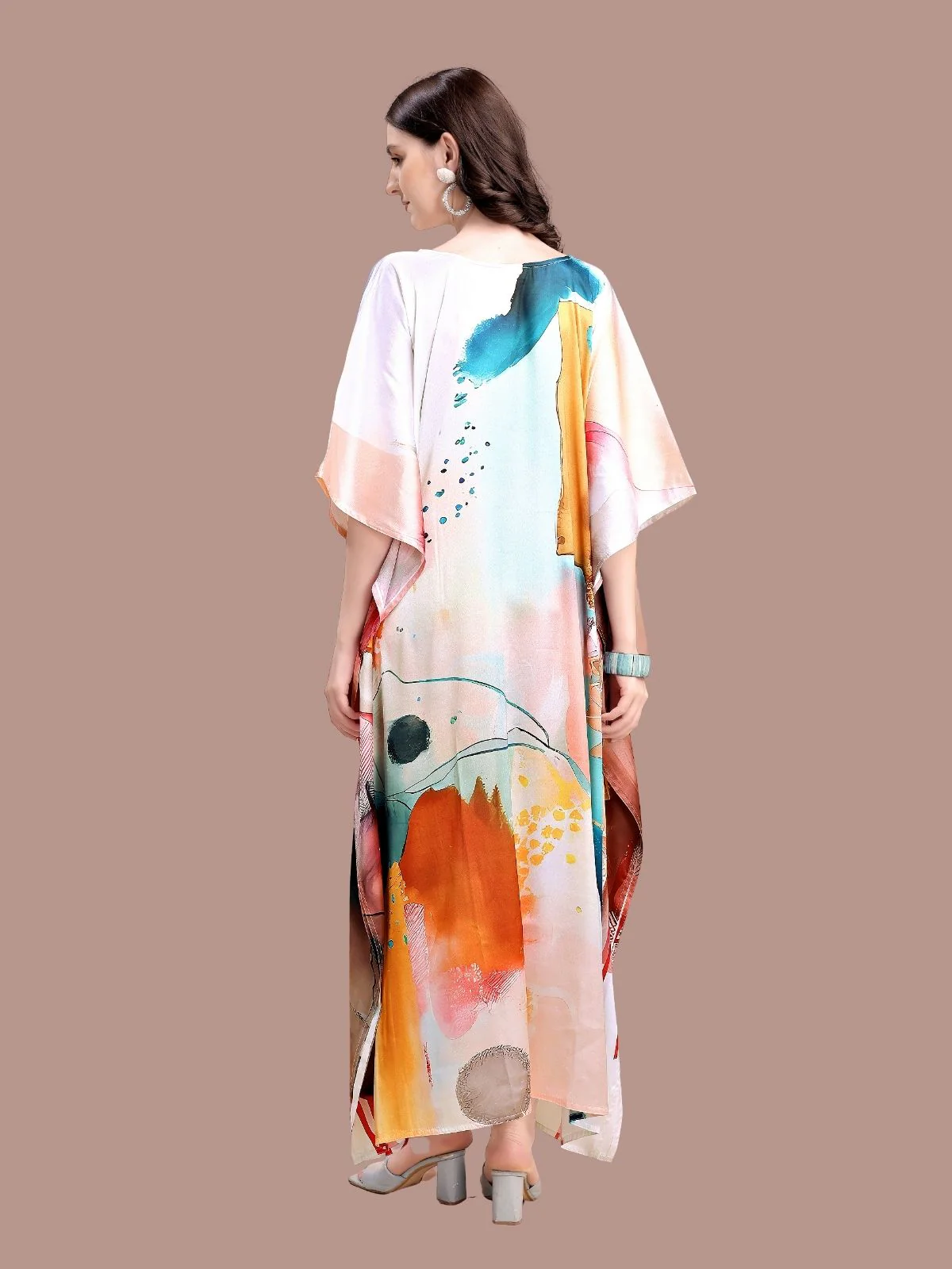 Odette Multicolor Satin Printed Kaftan For Women - Image 3