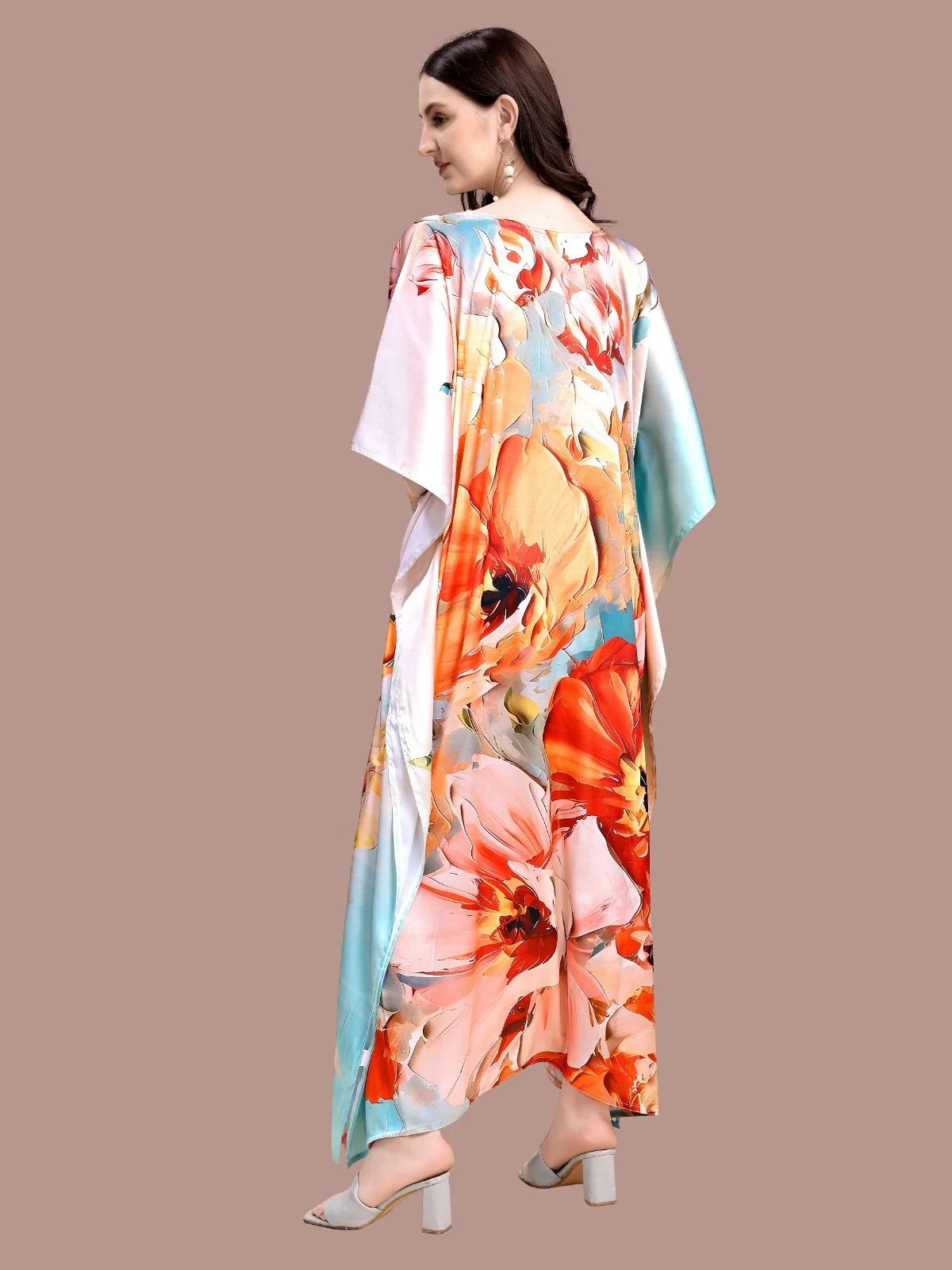 Odette Multicolor Satin Printed Kaftan For Women - Image 3