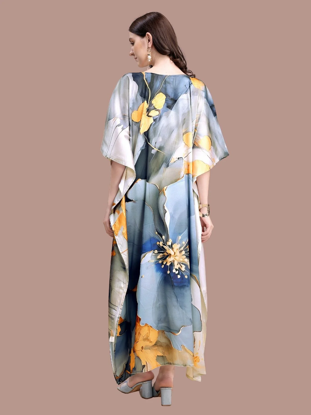 Odette Multicolor Satin Printed Kaftan For Women - Image 3
