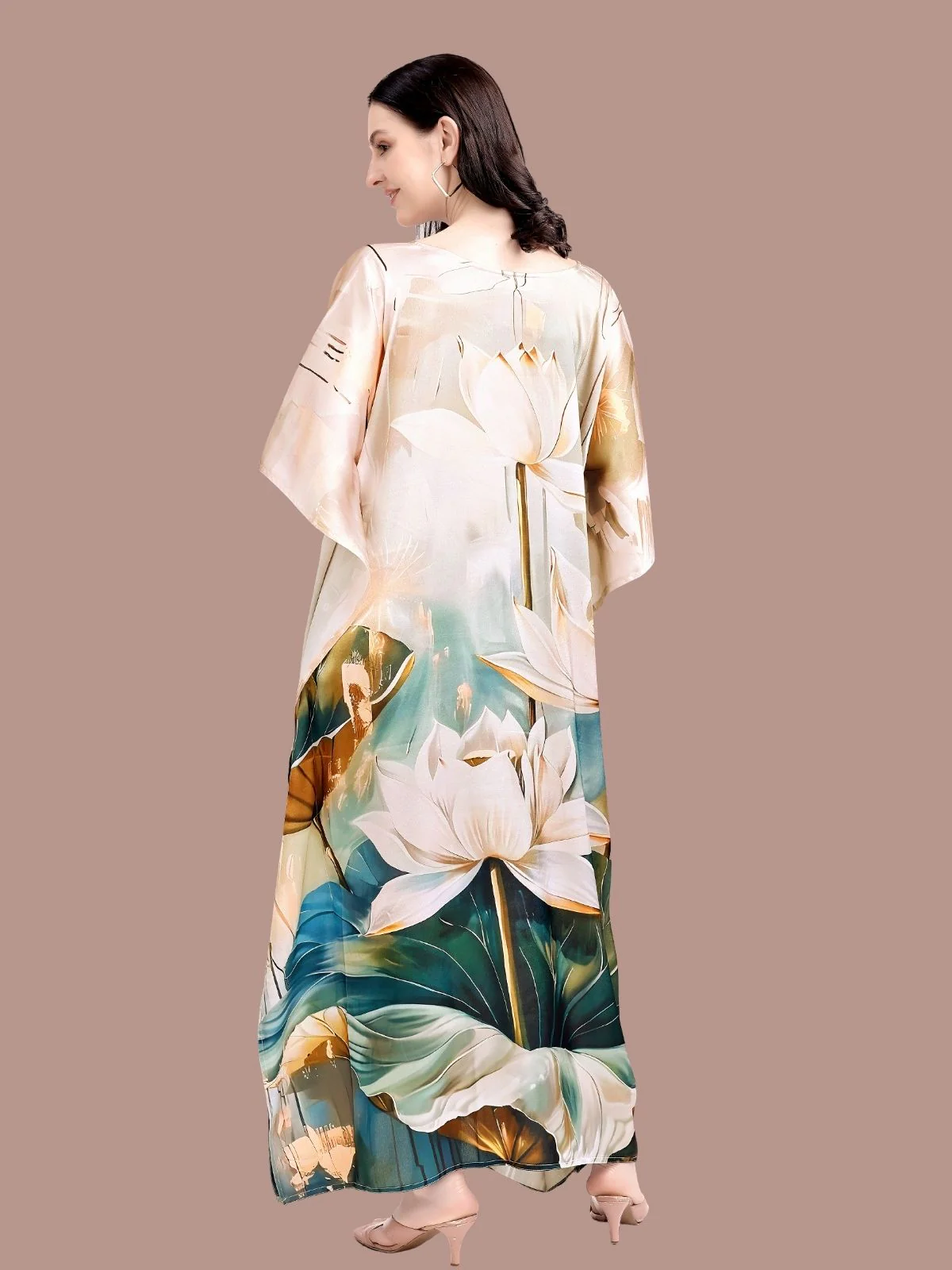Odette Multicolor Satin Printed Kaftan For Women - Image 3
