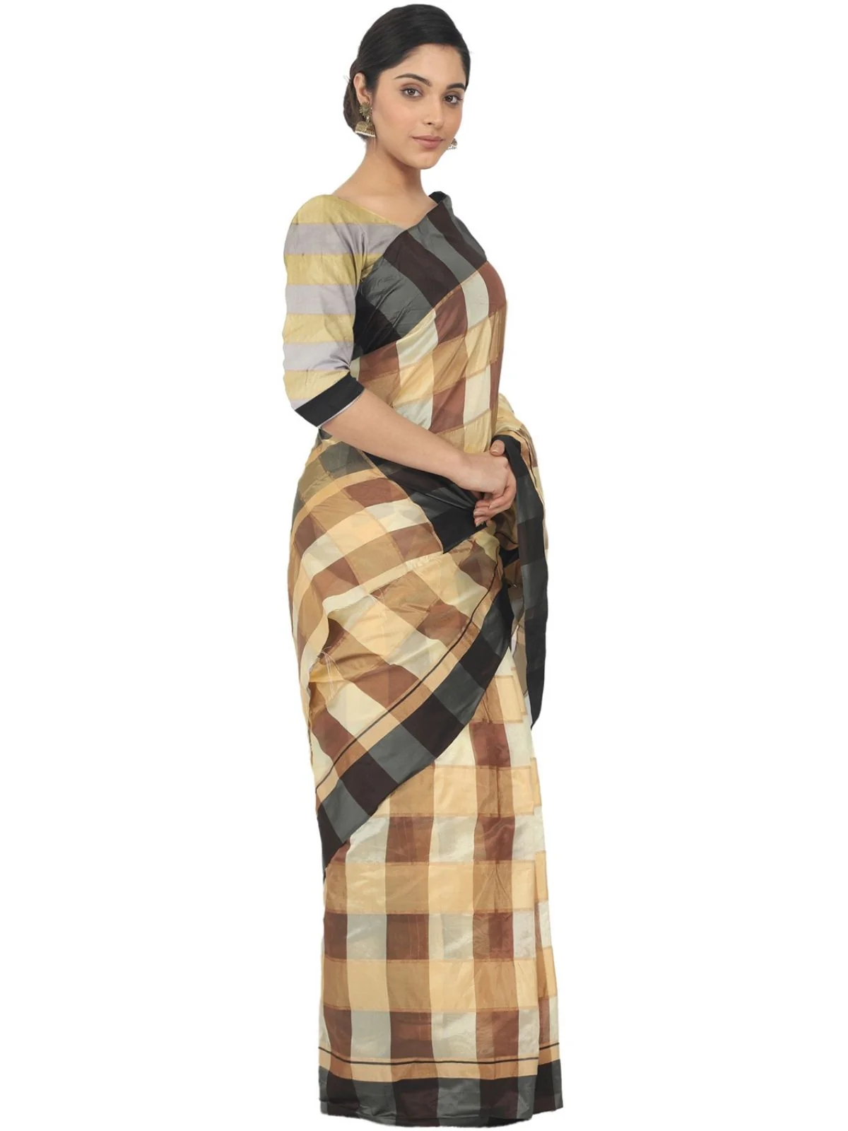 Odette Multicolour Silk Blend Checked Saree For Women - Image 2