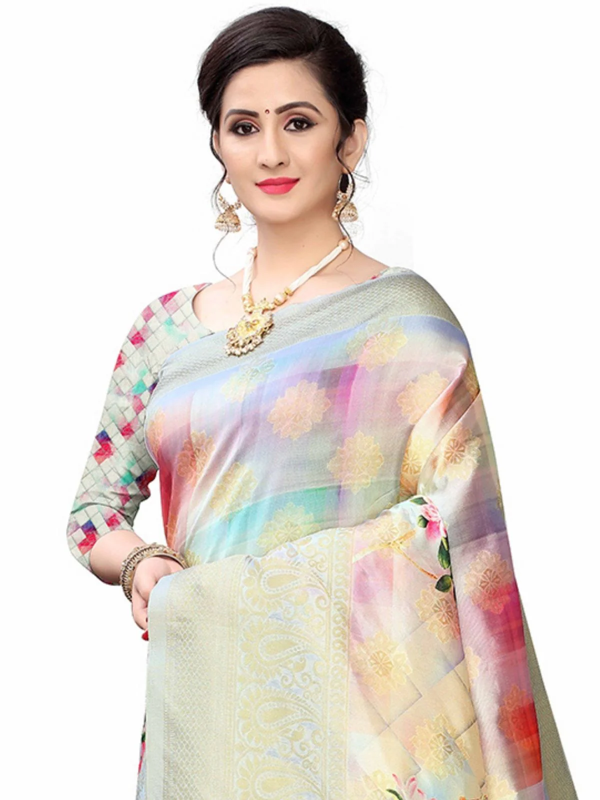 Odette Multicolour Silk Blend Floral Printed Saree For Women - Image 4