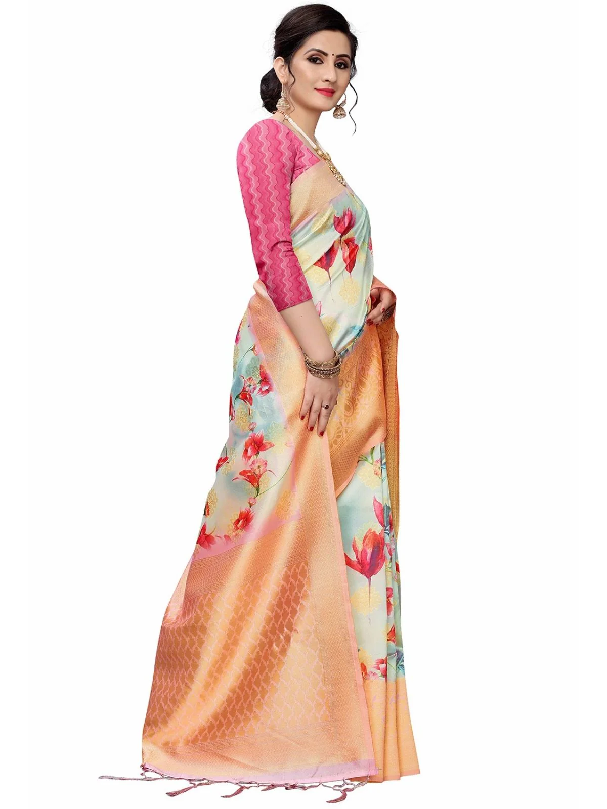 Odette Multicolour Silk Blend Floral Printed Saree For Women - Image 2