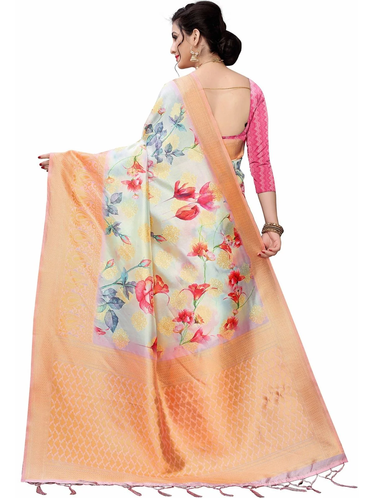 Odette Multicolour Silk Blend Floral Printed Saree For Women - Image 3