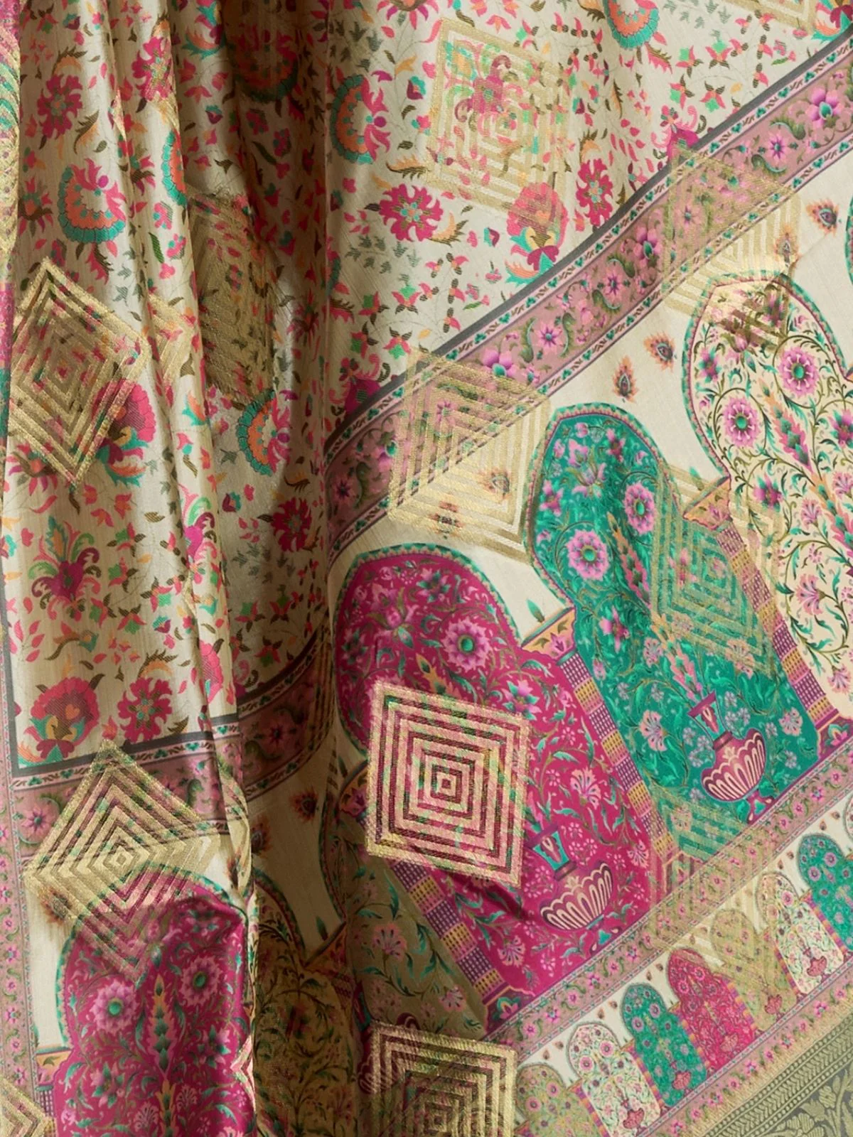 Odette Multicolour Silk Blend Printed Banarasi Saree For Women - Image 6