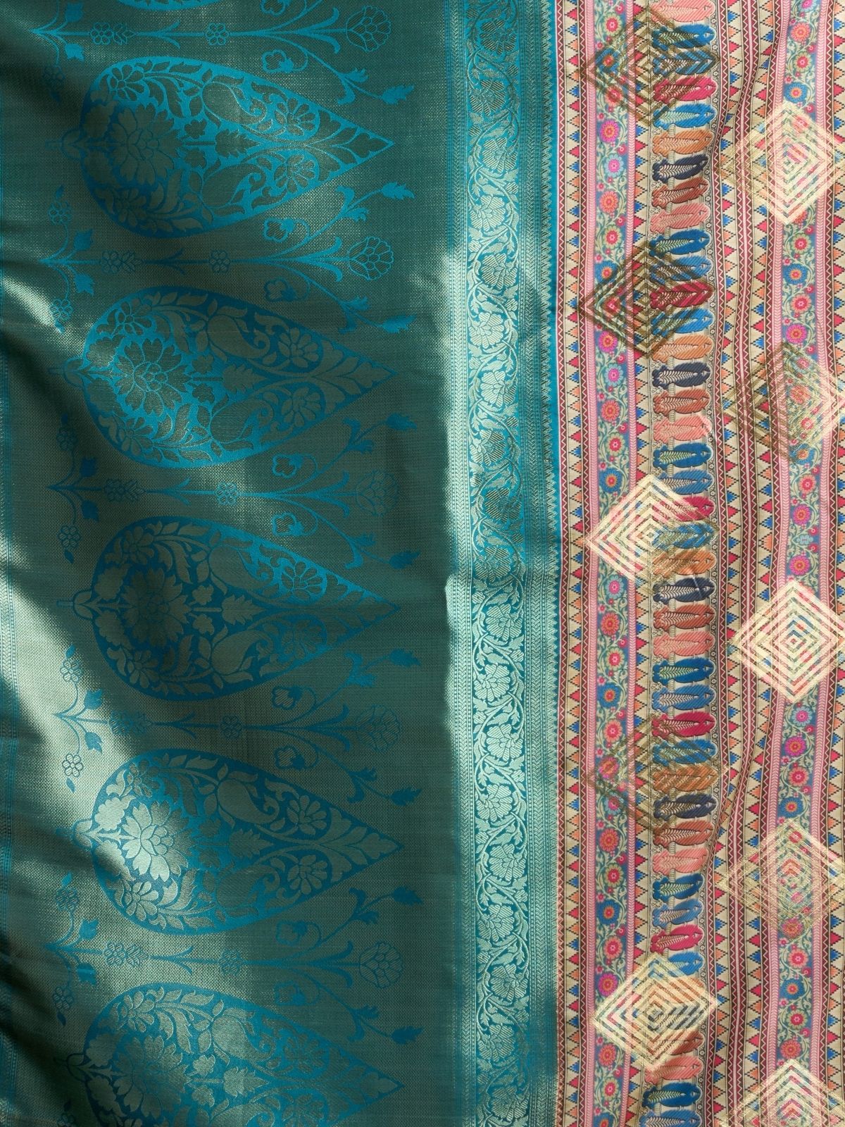 Odette Multicolour Silk Blend Printed Banarasi Saree For Women - Image 5