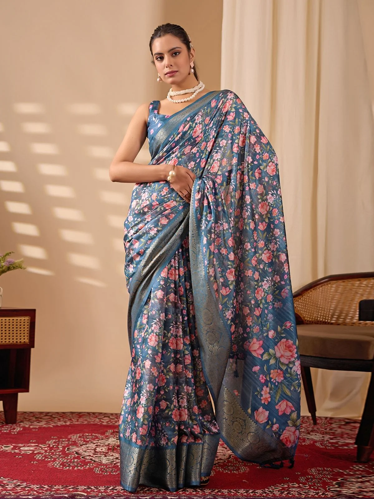 Odette Multicolour Silk Blend Printed Saree For Women