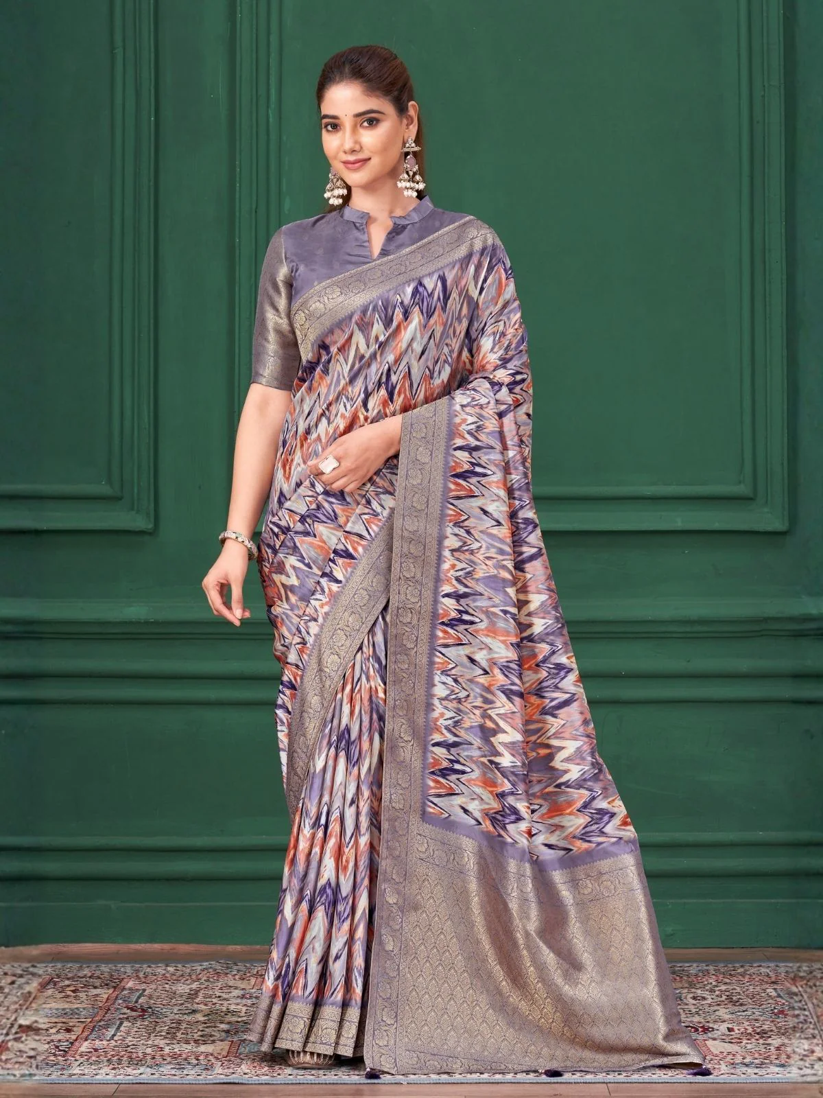 Odette Multicolour Silk Blend Woven Printed Saree For Women