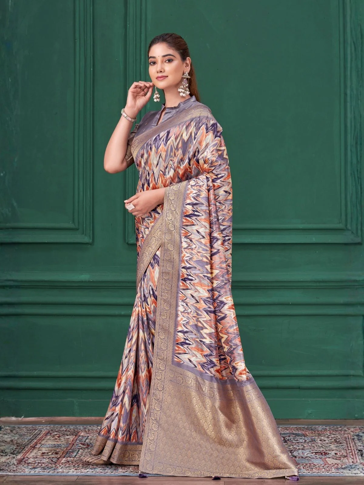 Odette Multicolour Silk Blend Woven Printed Saree For Women - Image 2
