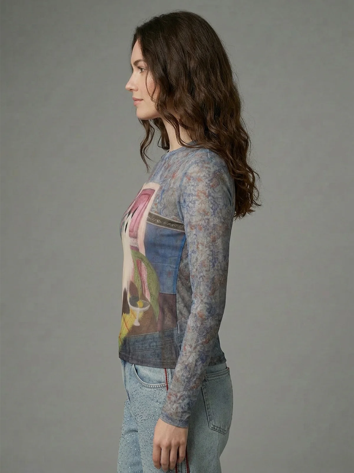 Odette Multicolour Soft Net Printed Top For Women - Image 2