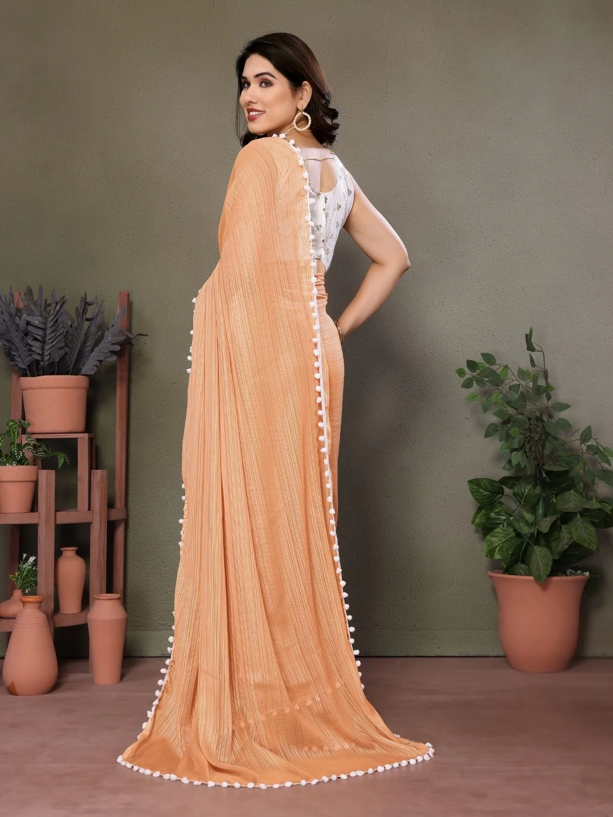 Odette Mustard Banglori Lace Work Saree With Unstitched Blouse For Women - Image 4