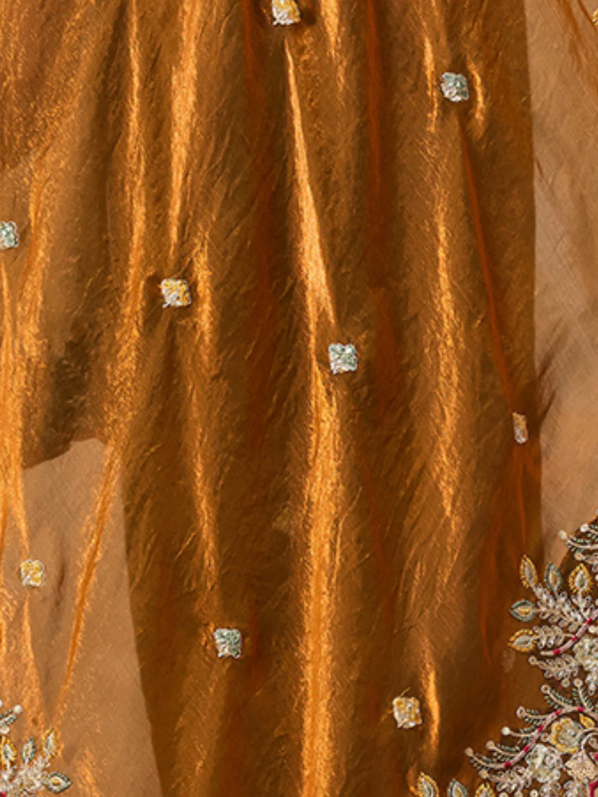 Odette Mustard Brown Chiffon Embroidered Saree For Women - Image 5