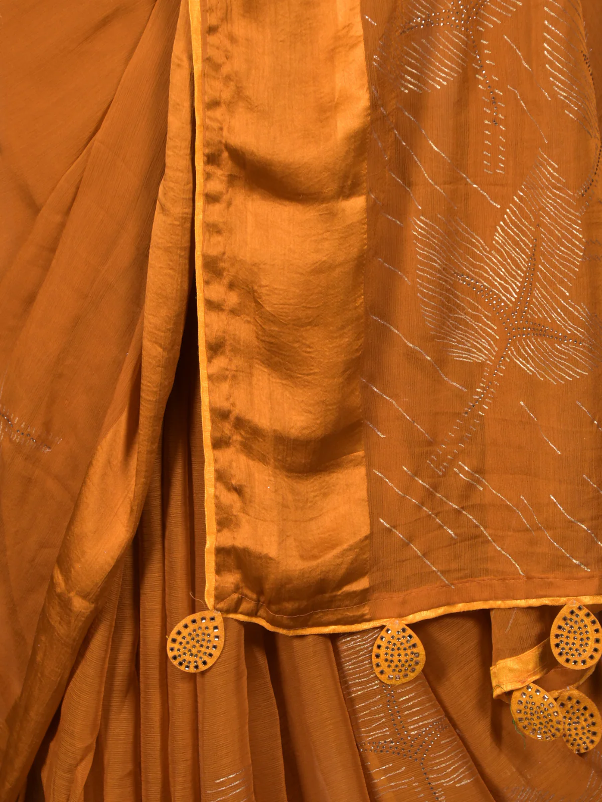 Odette Mustard Embellished Chiffon Saree with Unstitched Blouse for Women - Image 5