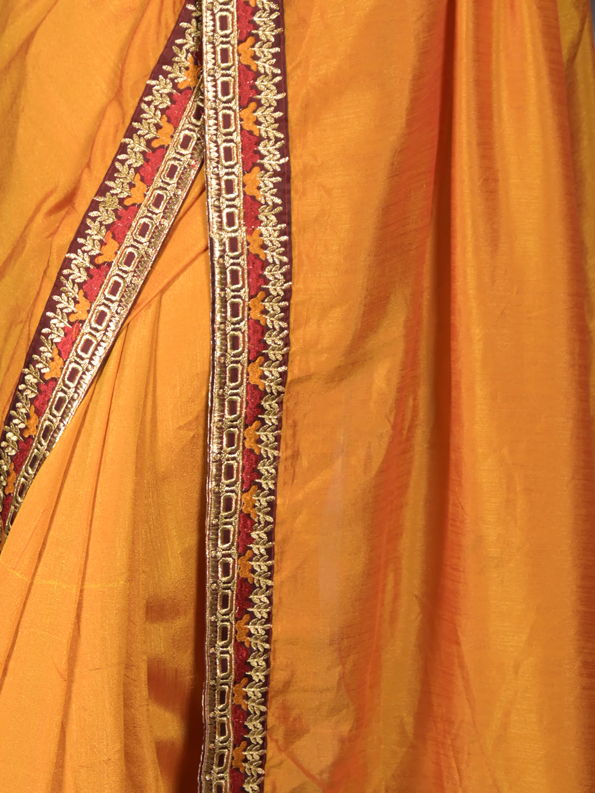 Odette Mustard Embroidered Crepe Saree without Blouse for Women - Image 6