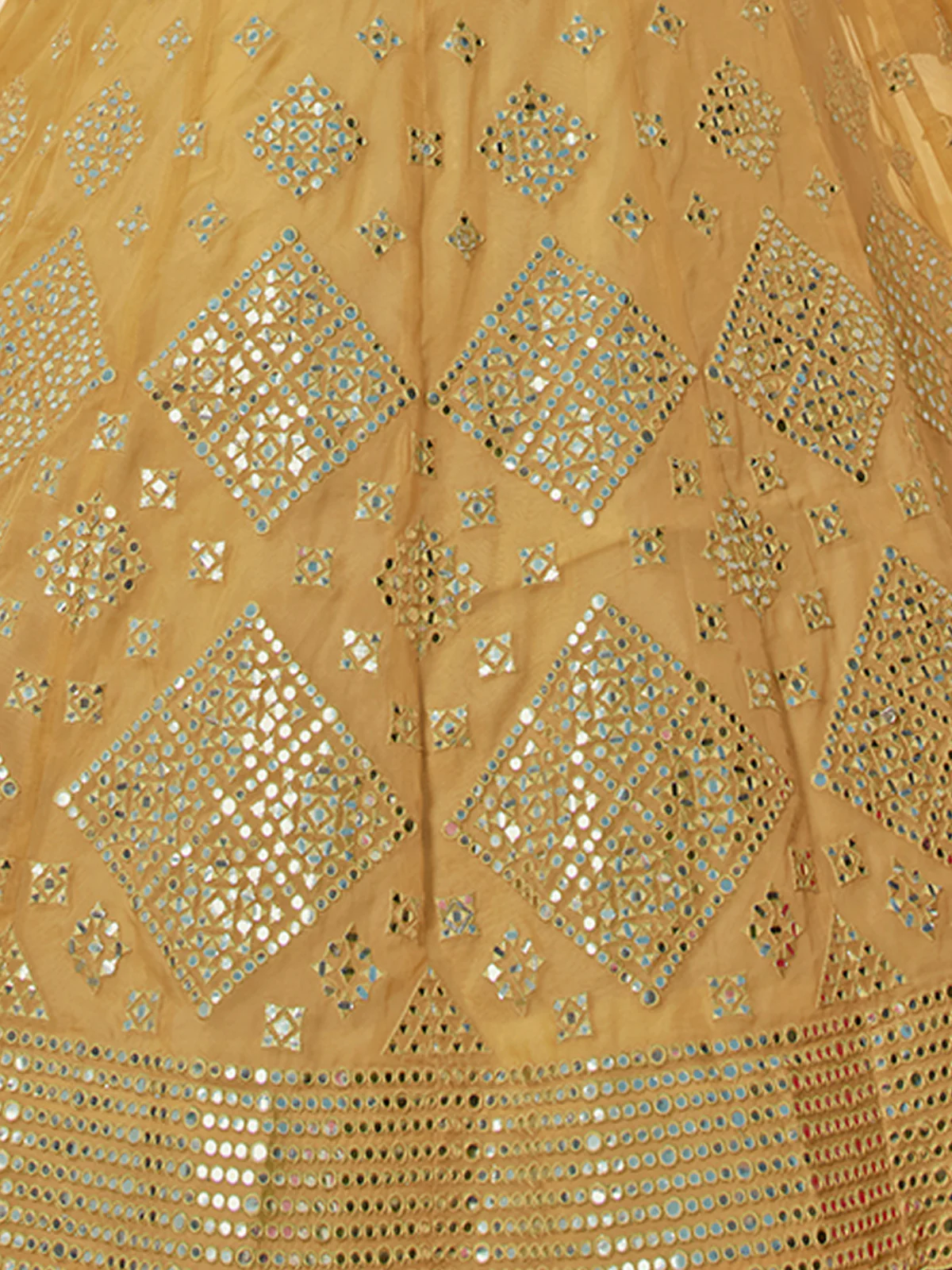 Odette Mustard Embroidered Organza Semi Stitched Lehenga With Blouse For Women - Image 4