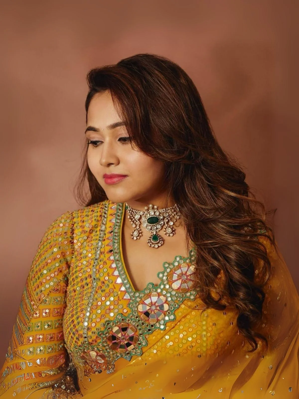 Odette Mustard Georgette Embellished Elegant Saree For Women - Image 3