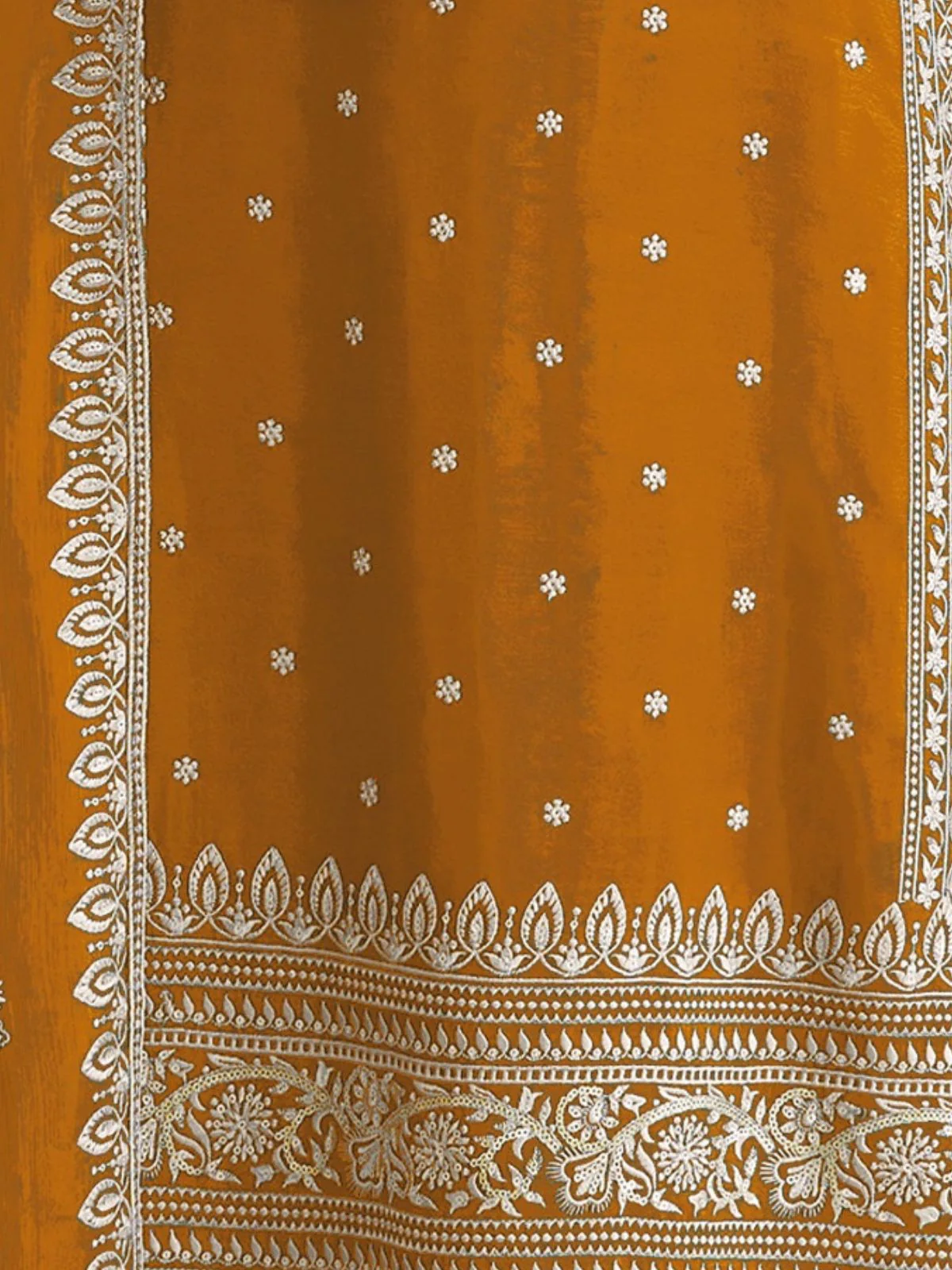 Odette Mustard Georgette  Embroidered Semi-Stitched Kurta Set For Women - Image 3