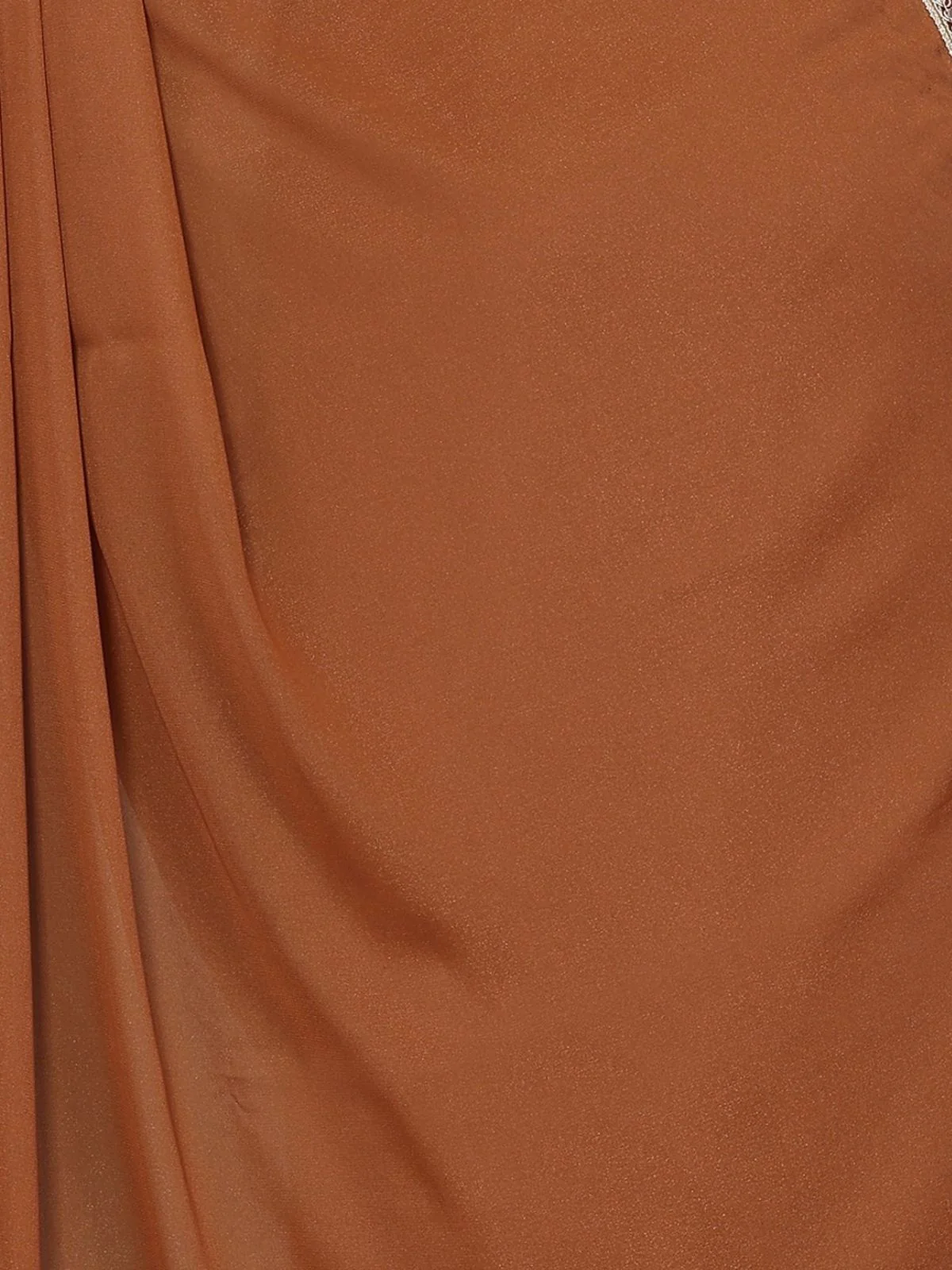 Odette Mustard Georgette Solid Saree For Women - Image 5