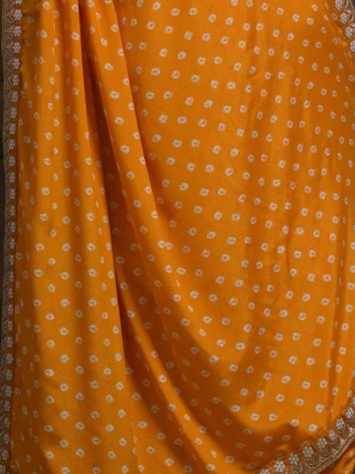 Odette Mustard Printed Chiffon Saree With Unstitched Blouse For Women - Image 8