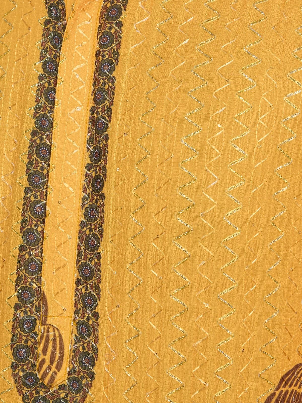 Odette Mustard Rayon Printed and Embroidered Stitched Kurta For Men - Image 7