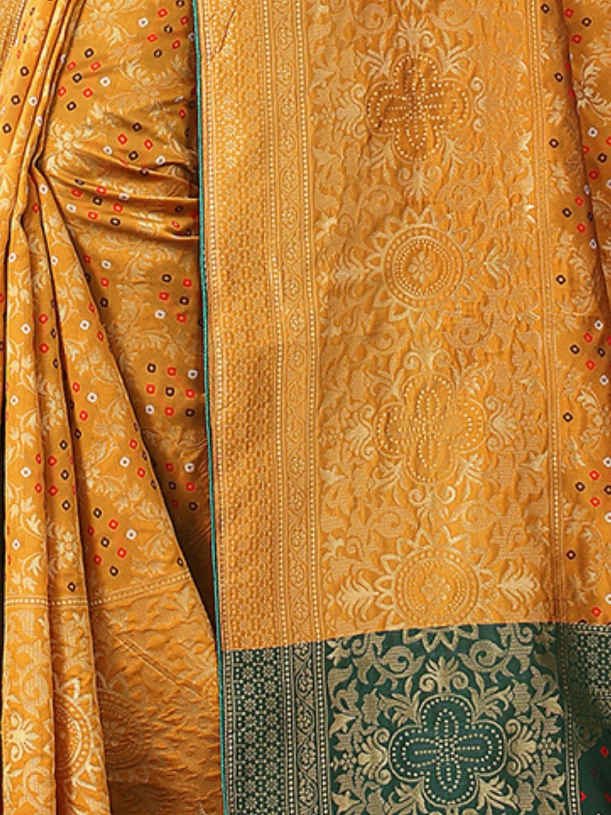 Odette Mustard Silk Blend Embellished Saree For Women - Image 4