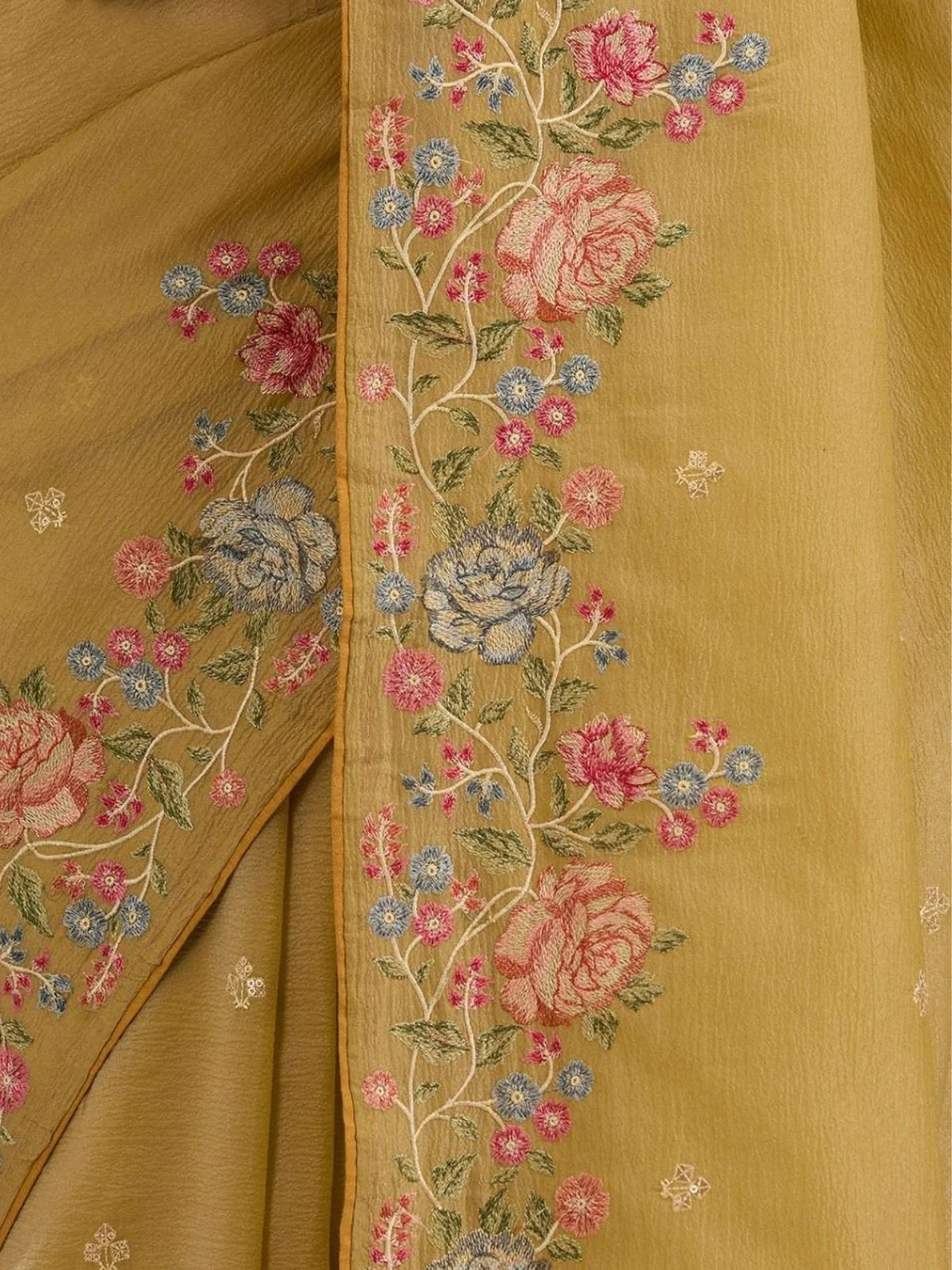 Odette Mustard Silk Blend Embroidered Solid Saree For Women - Image 5