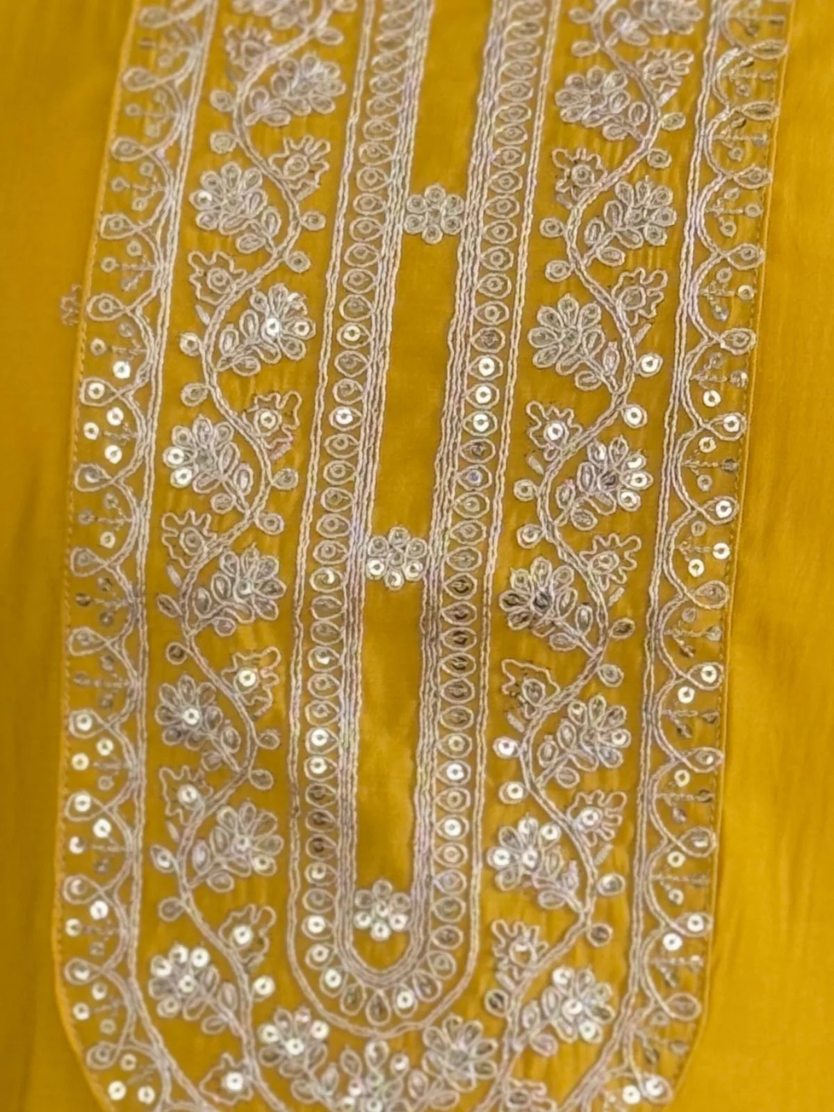 Odette Mustard Silk Blend Embroidered Stitched Kurta Set For Women - Image 4
