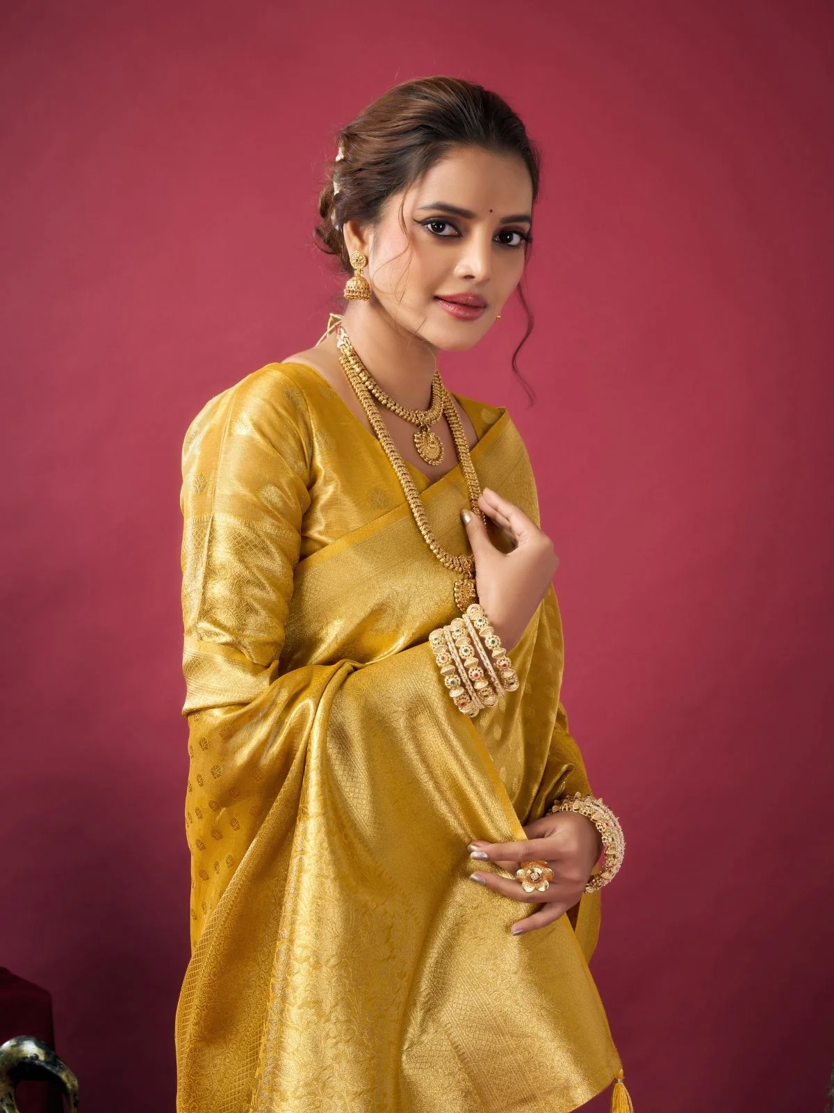 Odette Mustard Silk Blend Woven Saree For Women - Image 5