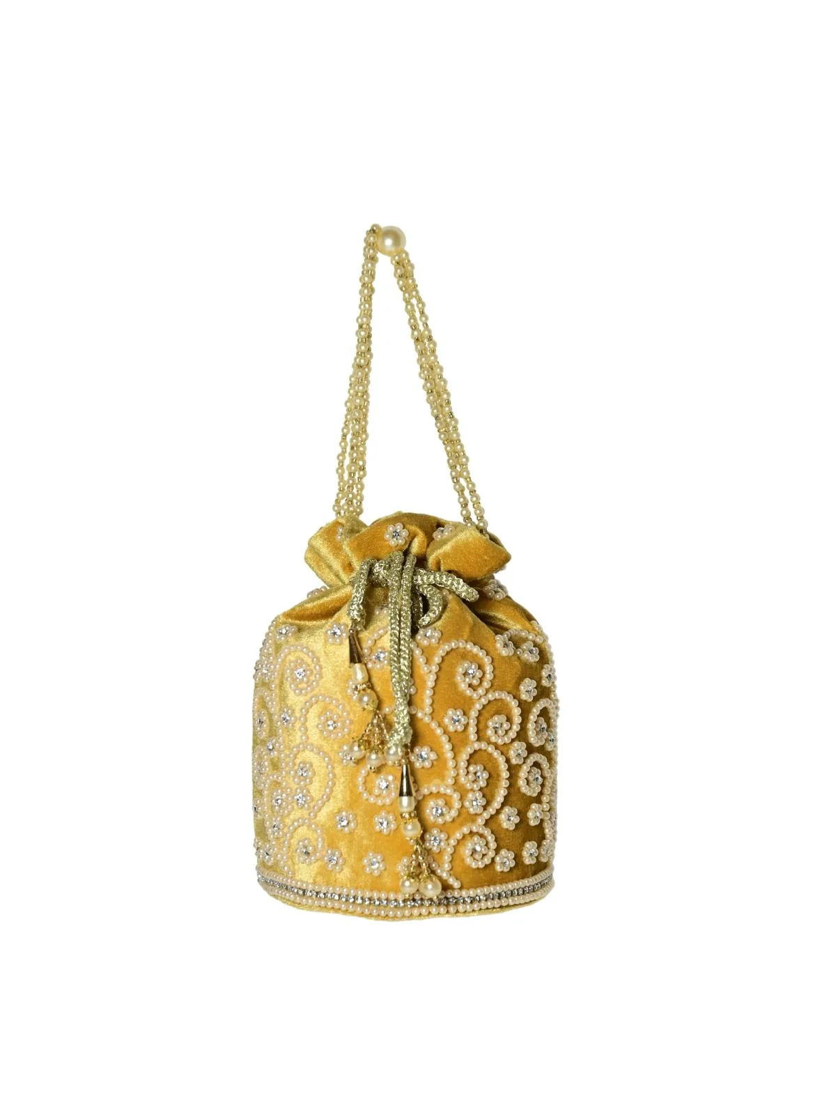 Odette Mustard Suede Embellished Potli For Women - Image 3