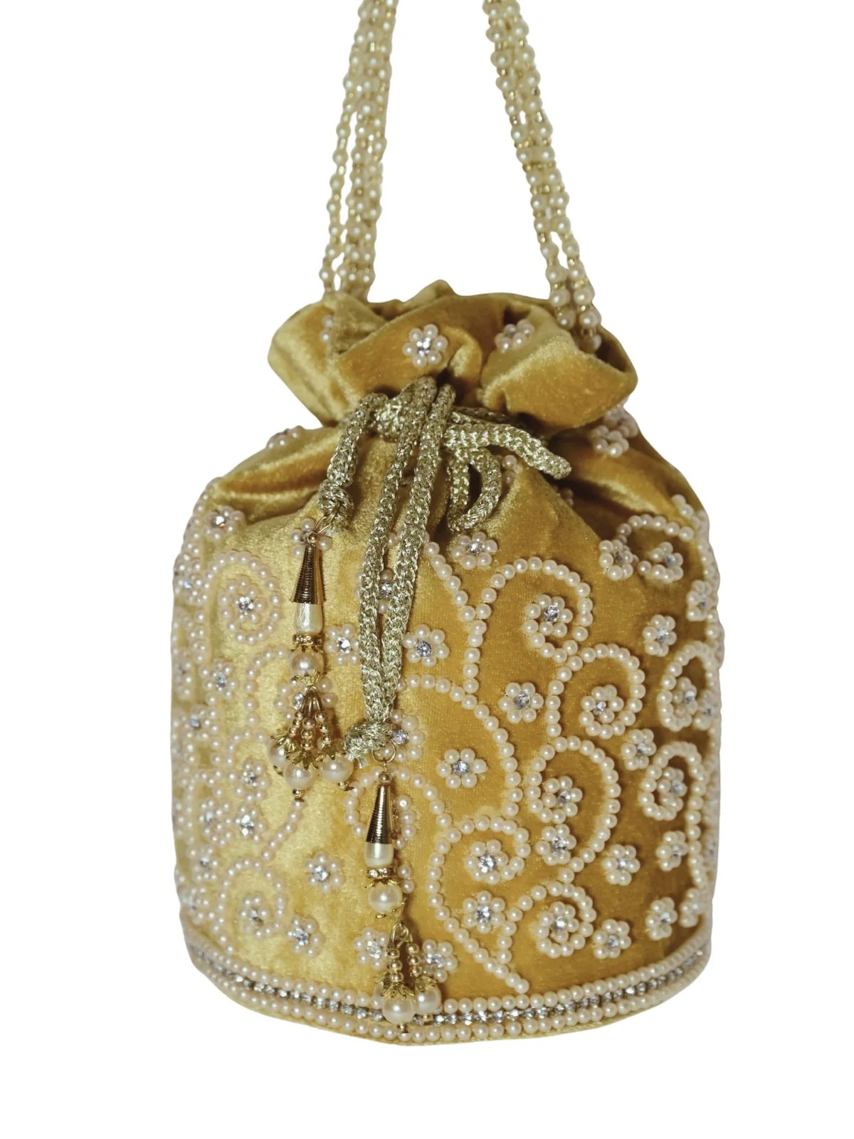 Odette Mustard Suede Embellished Potli For Women - Image 6