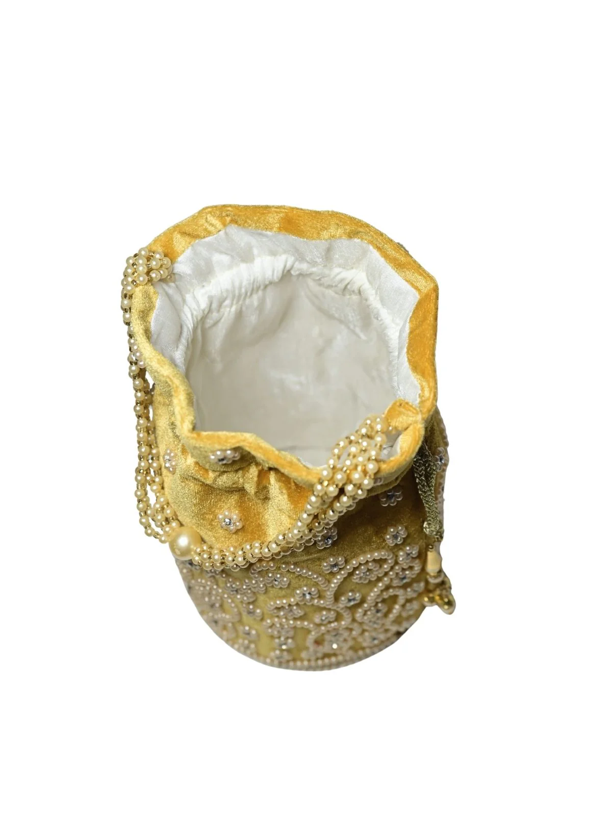 Odette Mustard Suede Embellished Potli For Women - Image 7