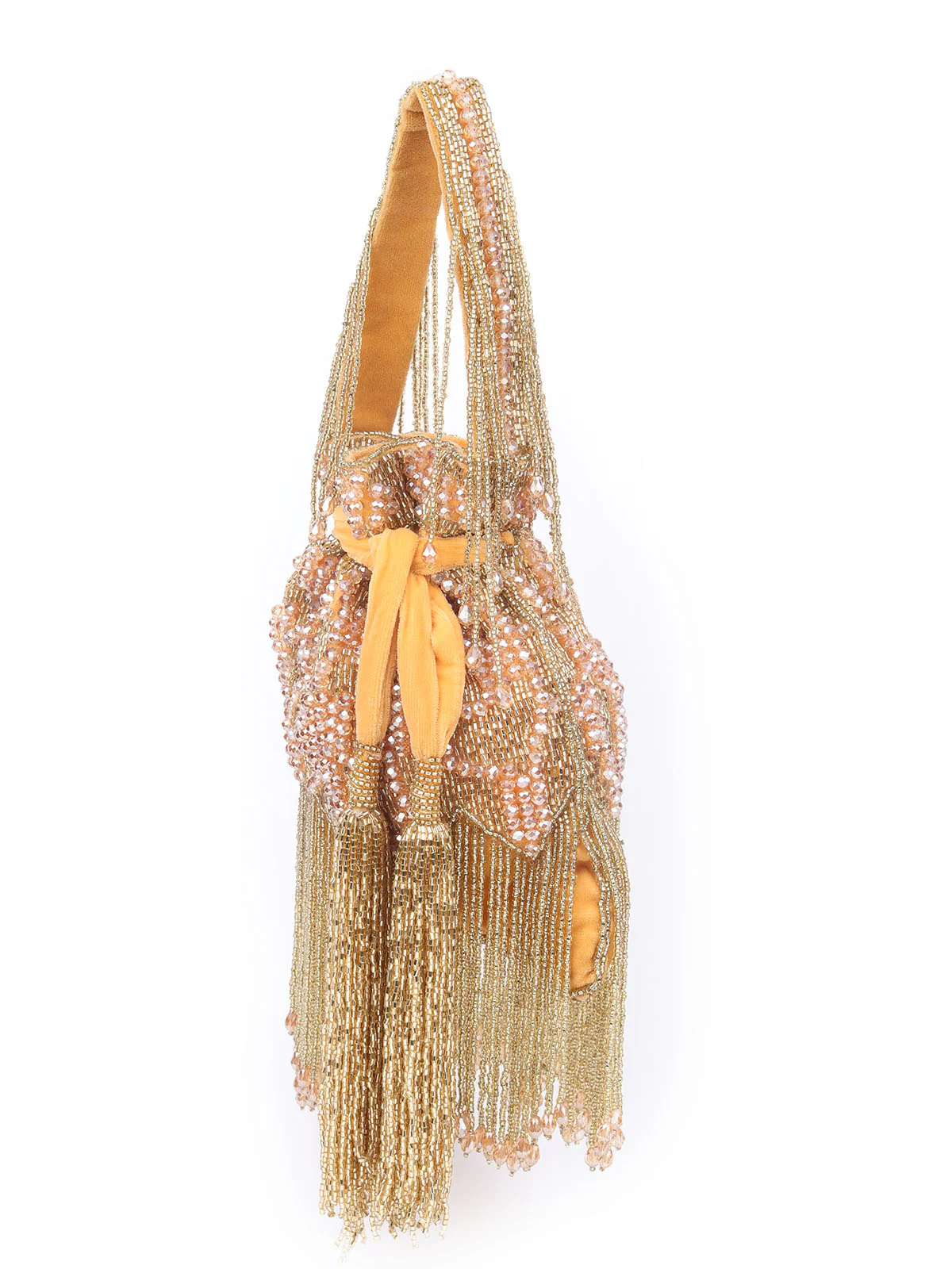 Odette Mustard Velvet Comprehensive With Cutdana And Bead Work Potli For Women - Image 3