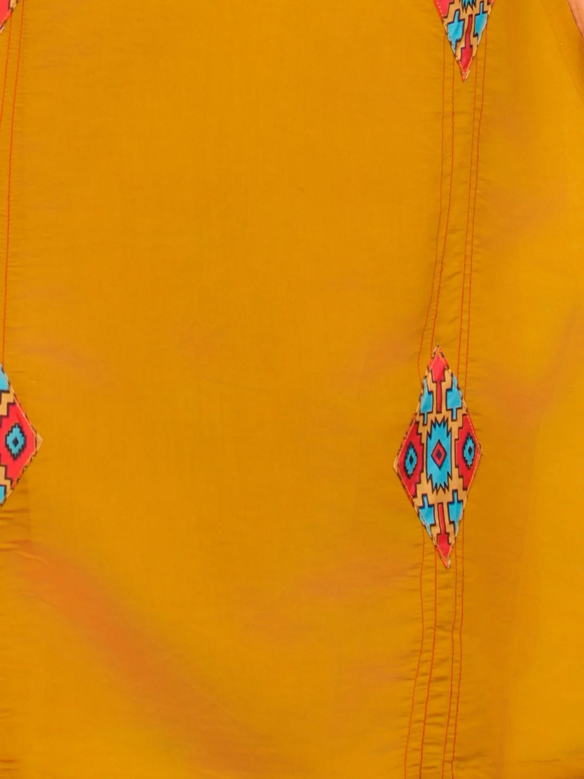 Odette Mustard Viscose Embroidered Stitched Kurta Set For Women - Image 6