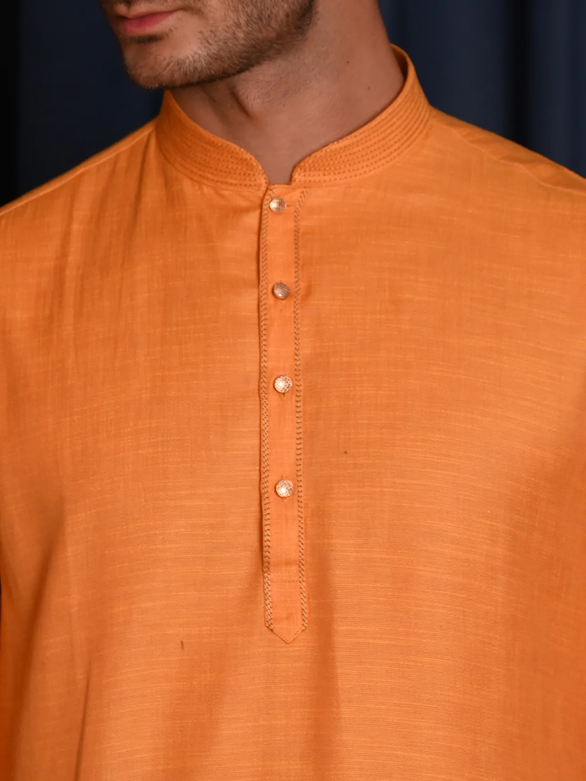 Odette Mustard Solid Cotton Polyester Kurta Set For Men - Image 5