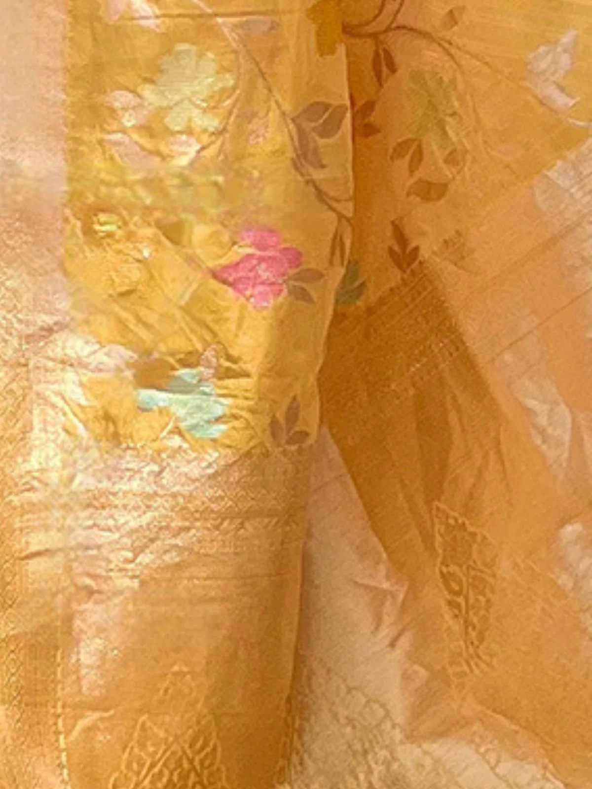 Odette Mustard  Woven Design Organza Saree With Unstitched Blouse For Women - Image 4