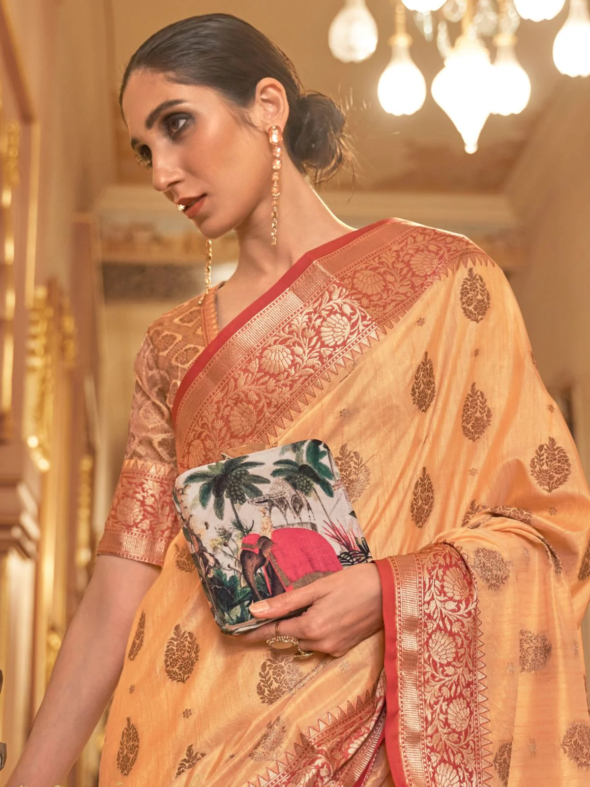 Odette Mustard Woven Design Silk Blend Saree With Unstitched Blouse For Women - Image 2