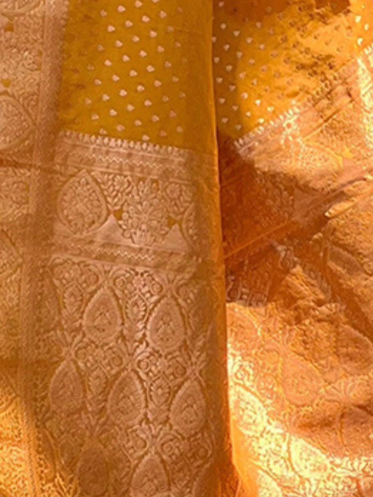 Odette Mustard Woven Design Silk Blend Saree With Unstitched Blouse For Women - Image 4