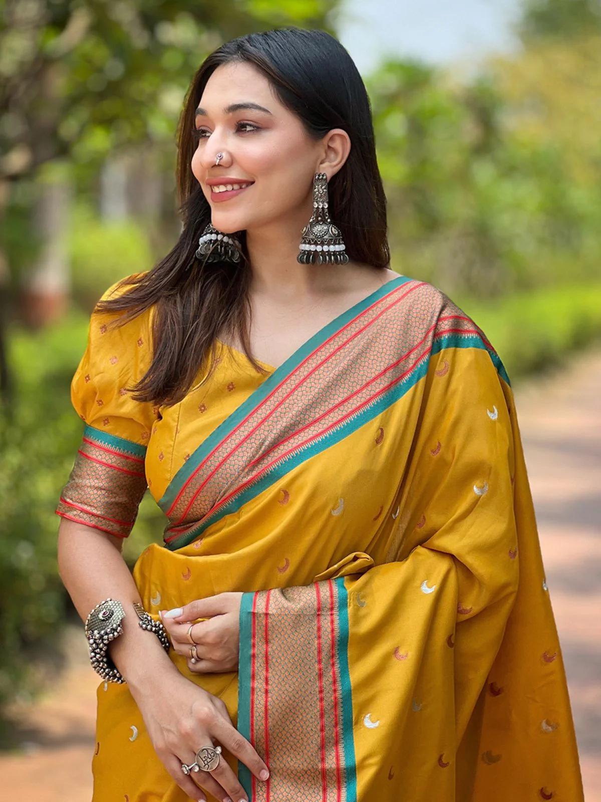 Odette Mustard Woven Design Silk Blend Saree With Unstitched Blouse For Women - Image 3